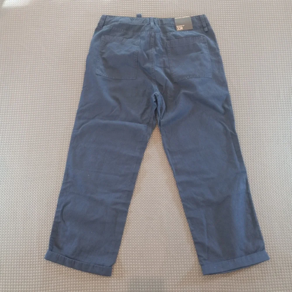 Banana Republic Mens Navy Blue Cotton Linen Relaxed Fit Utility Drawstring Pants